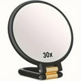 thumbnail image 2 of Dual-Sided 1X/30X Magnifying Handheld Makeup Mirror with 360 °   Adjustable Handle – Portable, Travel-Friendly Design, No Batteries Needed, Sleek Black Frame & Golden Accents, 2 of 10