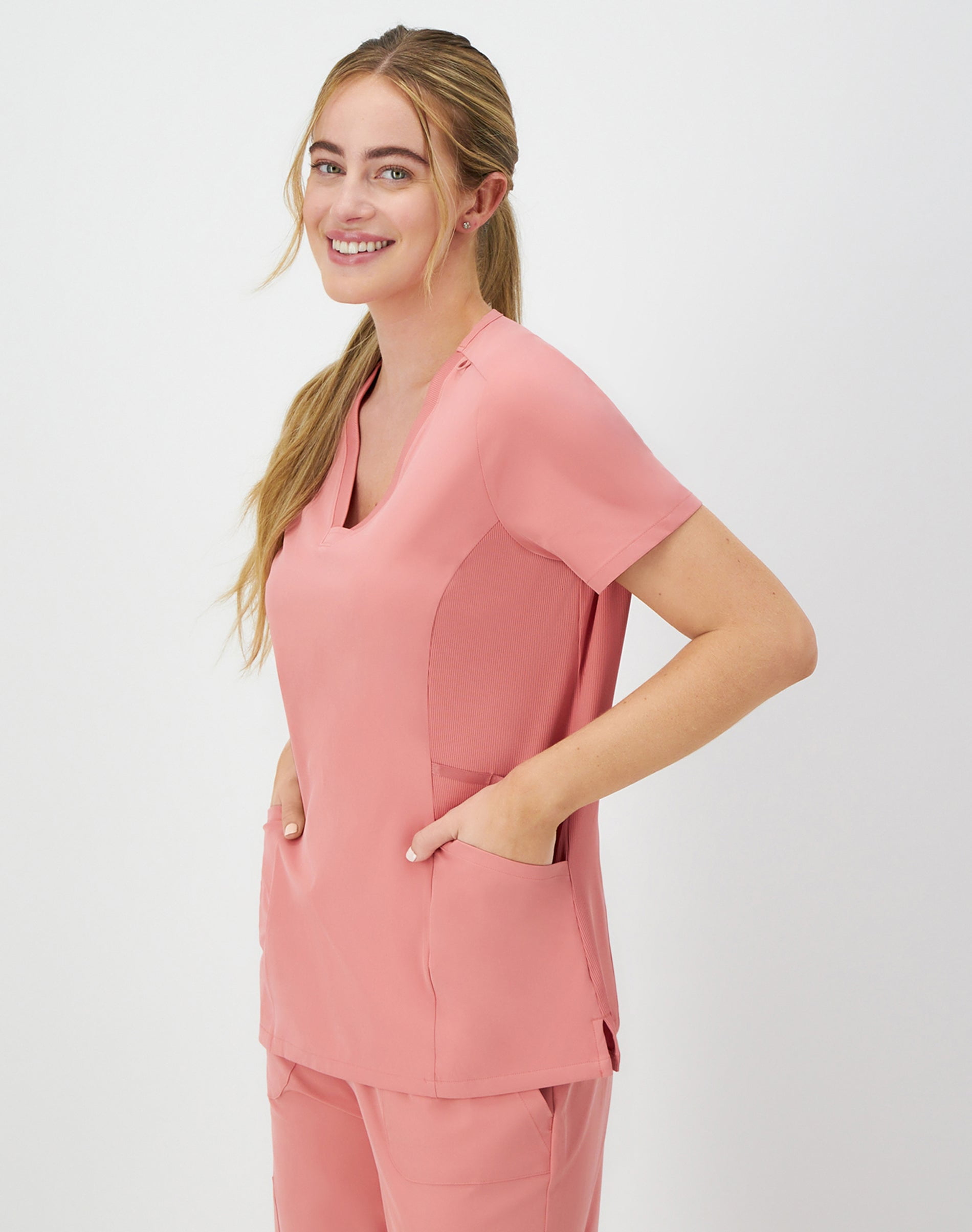 Hanes Comfort Fit Scrubs Women's Scrub Top Rose Ranch Pink L