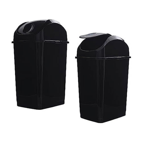 Superio Kitchen Trash Can with Swing Top Lid 9 Gallon Slim Waste Bin 37 Qt Sturdy Plastic Garbage Can Medium Recycling Bin for Office, Bathroom, Under Counter, Dorm, Bedroom (Black-2 Pack)