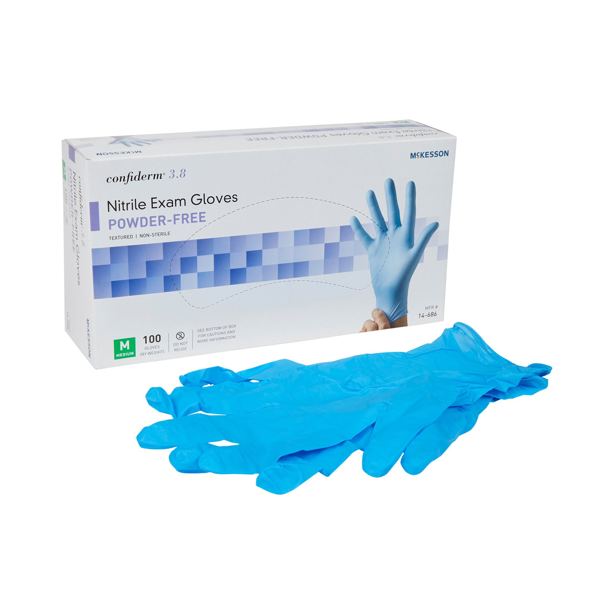 McKesson Confiderm 3.8 Nitrile Exam Gloves, Blue Medical Gloves Size