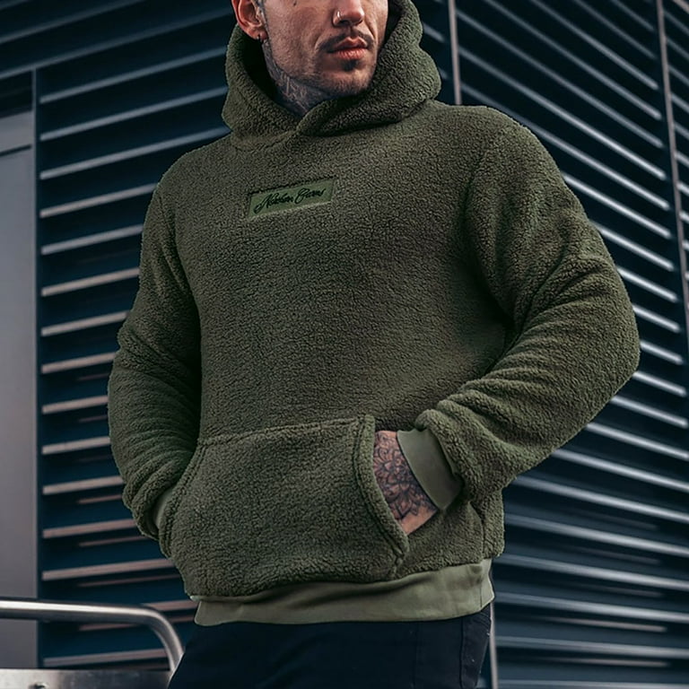 Man Autumn Plush Hoodie plus Size Hoodies for Men Fuzzy Solid Color Heavy Blend Hoodie Label Long Sleeve Sweatshirt for Men Pockets Hooded Sweatshirt Full Zip Hoodies for Men Hoodie Blan