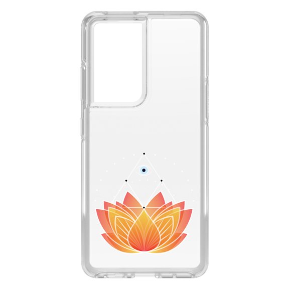 DistinctInk Clear Shockproof Hybrid Case for Galaxy S21 ULTRA 5G (6.8" Screen) - TPU Bumper, Acrylic Back, Tempered Glass Screen Protector - Lotus Flower and Third Eye