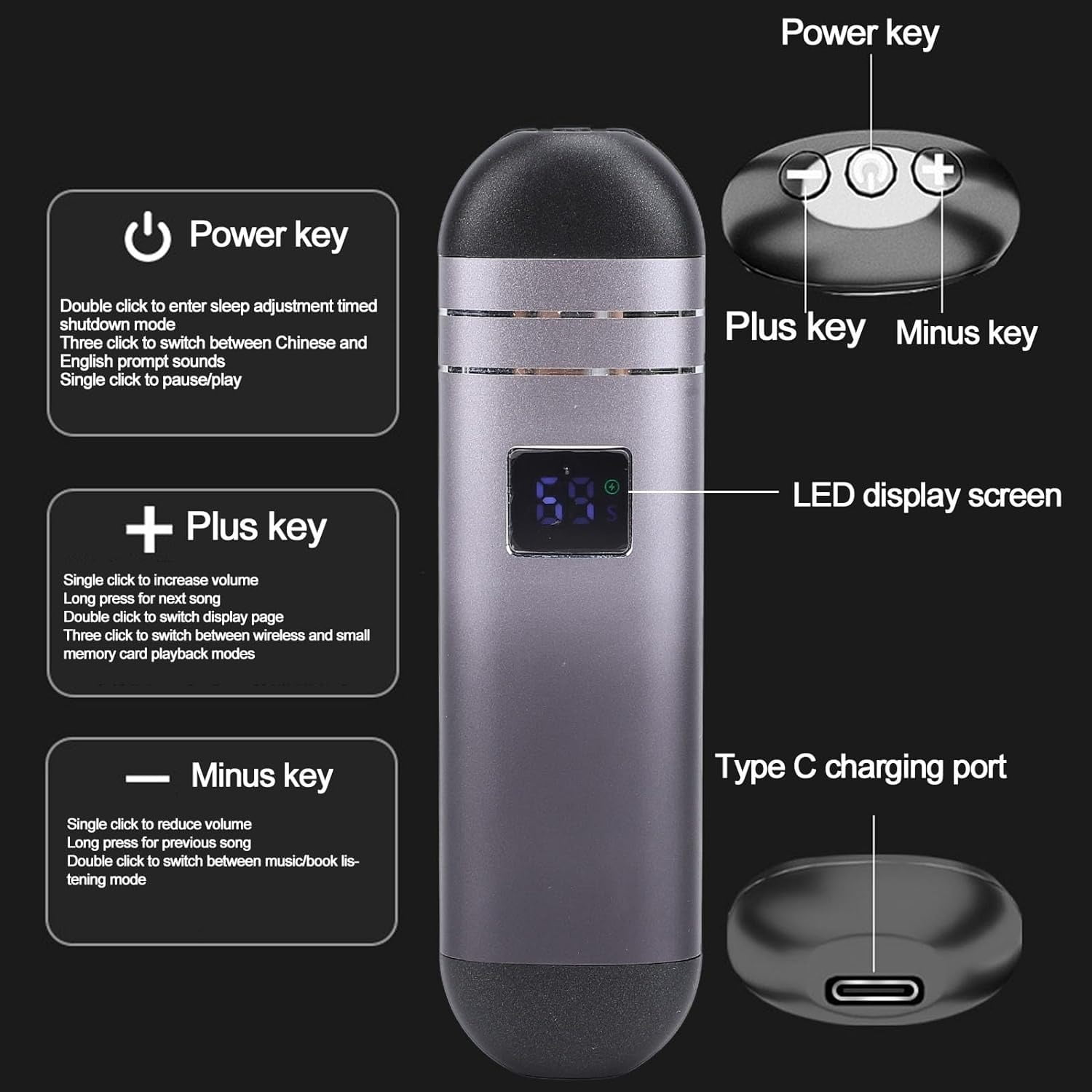 Bluetooth Bone Conduction Pillow Speaker for Sleeping Aid, Portable Wireless Speaker with 32GB Memory, Long Battery Life and LED Display