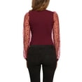 thumbnail image 3 of DARING DIVA Long Sleeve Bodysuit for Women's Clubwear Mesh Sleeves Jumpsuits Bodysuit M Burgundy, 3 of 5