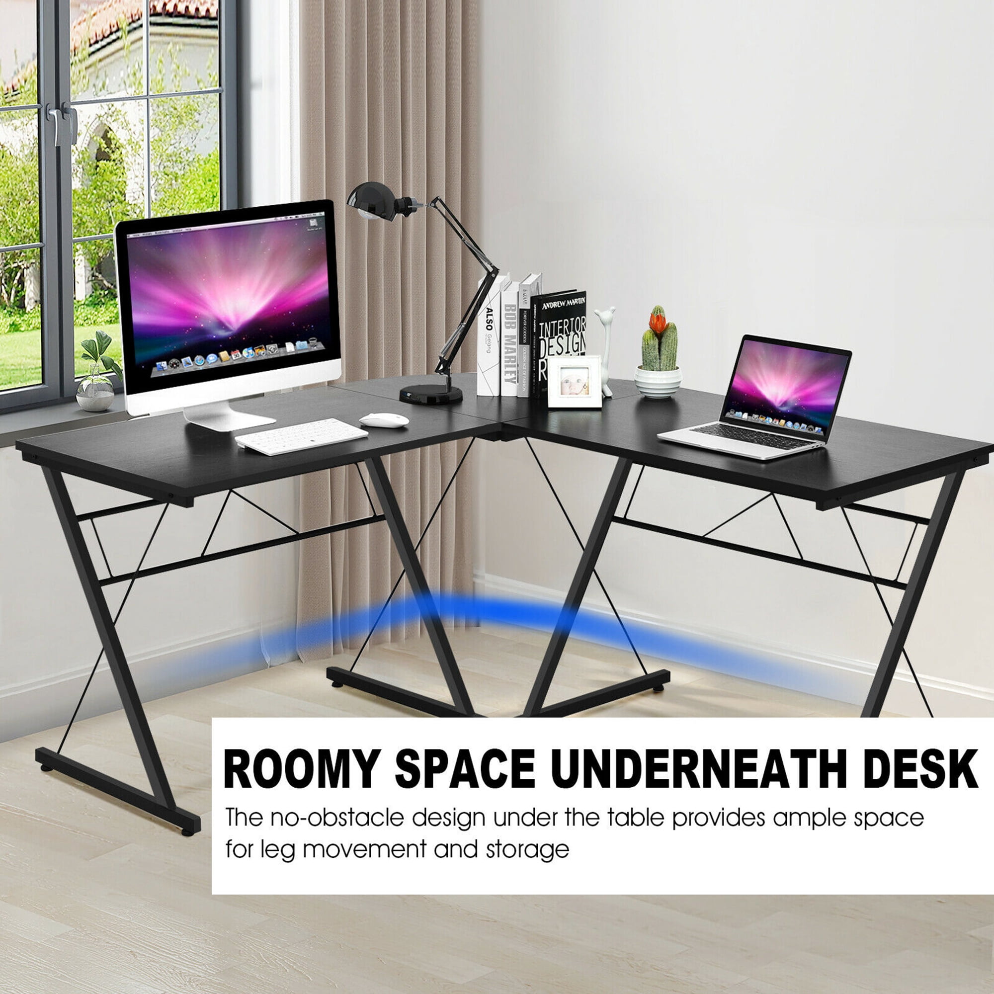 Gymax 59" L-Shaped Corner Desk Computer Table Study Workstation Home Office, Black