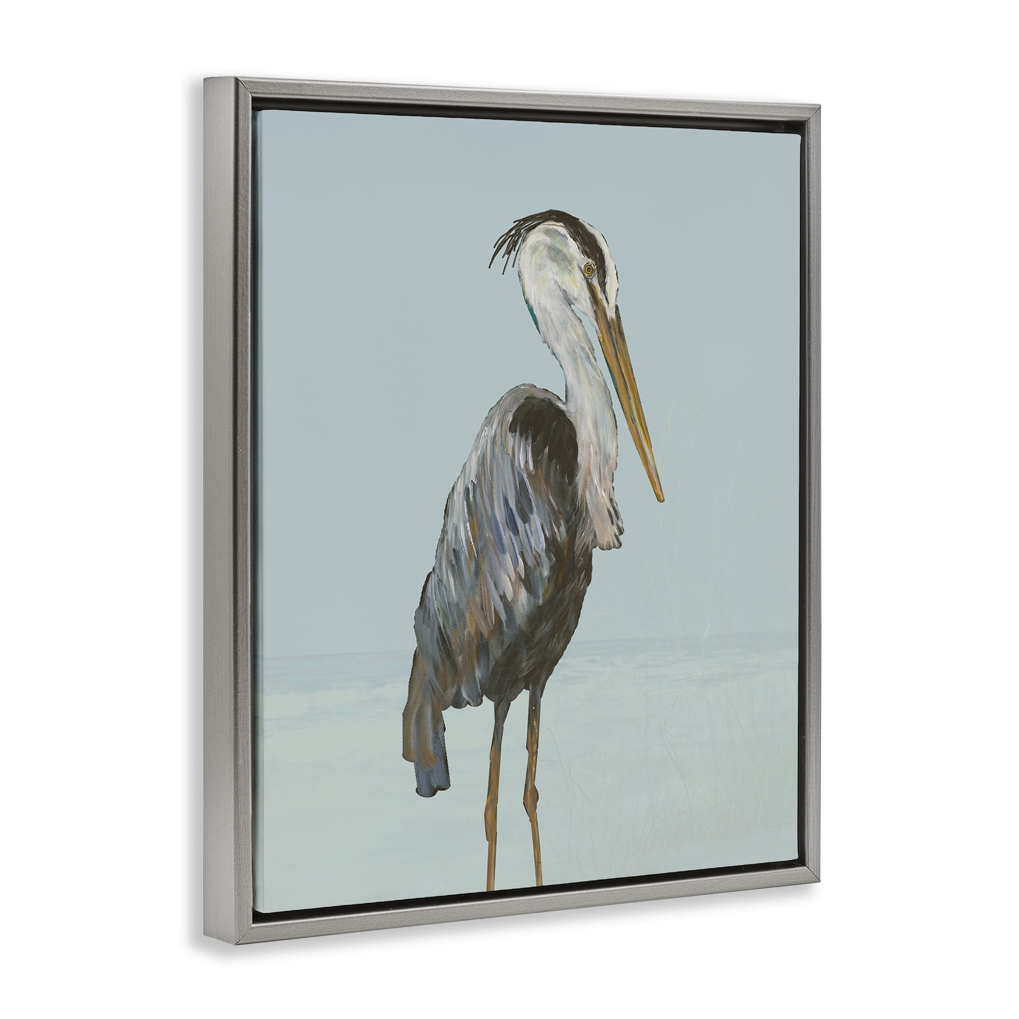 Stupell Industries Coastal Pelican Muted Blue Gray Framed Floater Canvas Wall Art, design by Julie DeRice