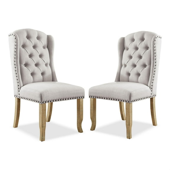 Furniture of America Liston Fabric Tufted Wing Back Chair in Ivory (Set of 2)
