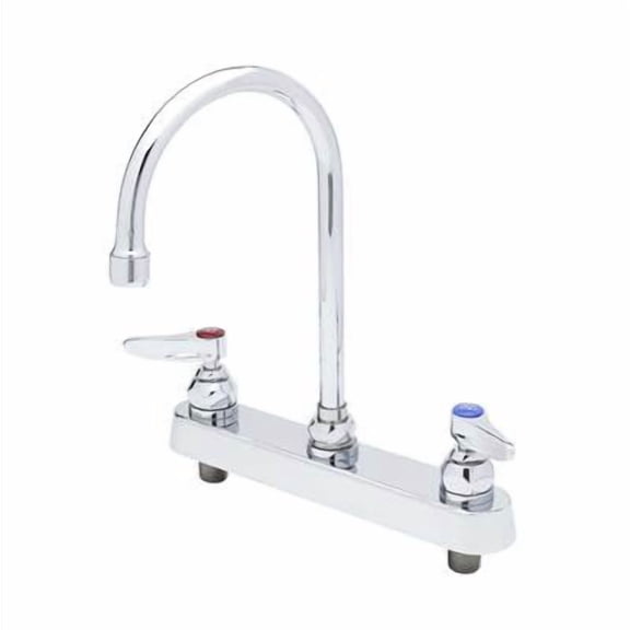 T&S Brass - Workboard Faucet, Deck Mount, 8'' Centers, 6'' Swivel Gooseneck, Lever Handles