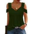 thumbnail image 2 of MIUOWANP Women's T-Shirts Casual Solid Color Off Shoulder Top with Waist Cinch Sexy Short Sleeve T-Shirt Size M(6)Green, 2 of 7