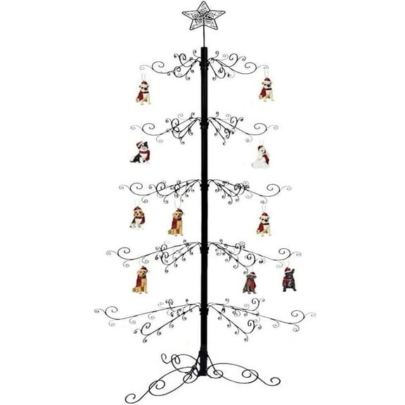 HOHIYA 84 Inch Wrought Iron Christmas Trees Ornament Display Stand Metal Wire Hanger Home Black