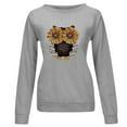 thumbnail image 4 of TIHLMK Sweatshirt Hoodies Women O-neck Lovely Owl Printing Comfortable Long Sleeves Sweatshirt Tops Gray, 4 of 4