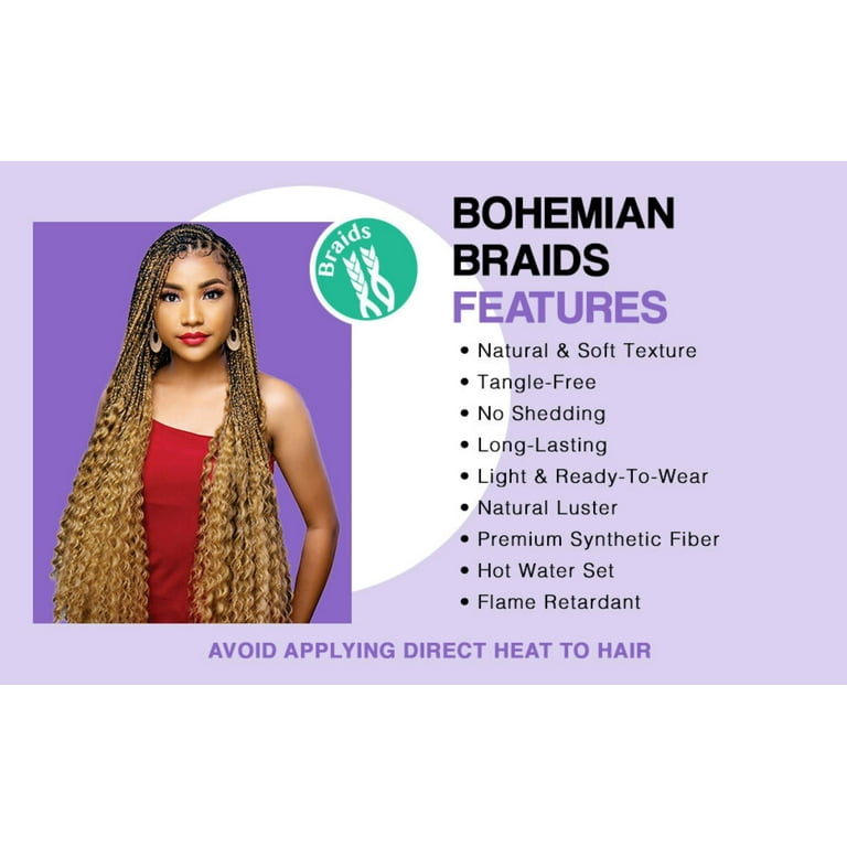 Darling Pre-Stretched Bohemian Wave Braid Hair 3X Pack, 52 inch, #1B,  Adult, Women 