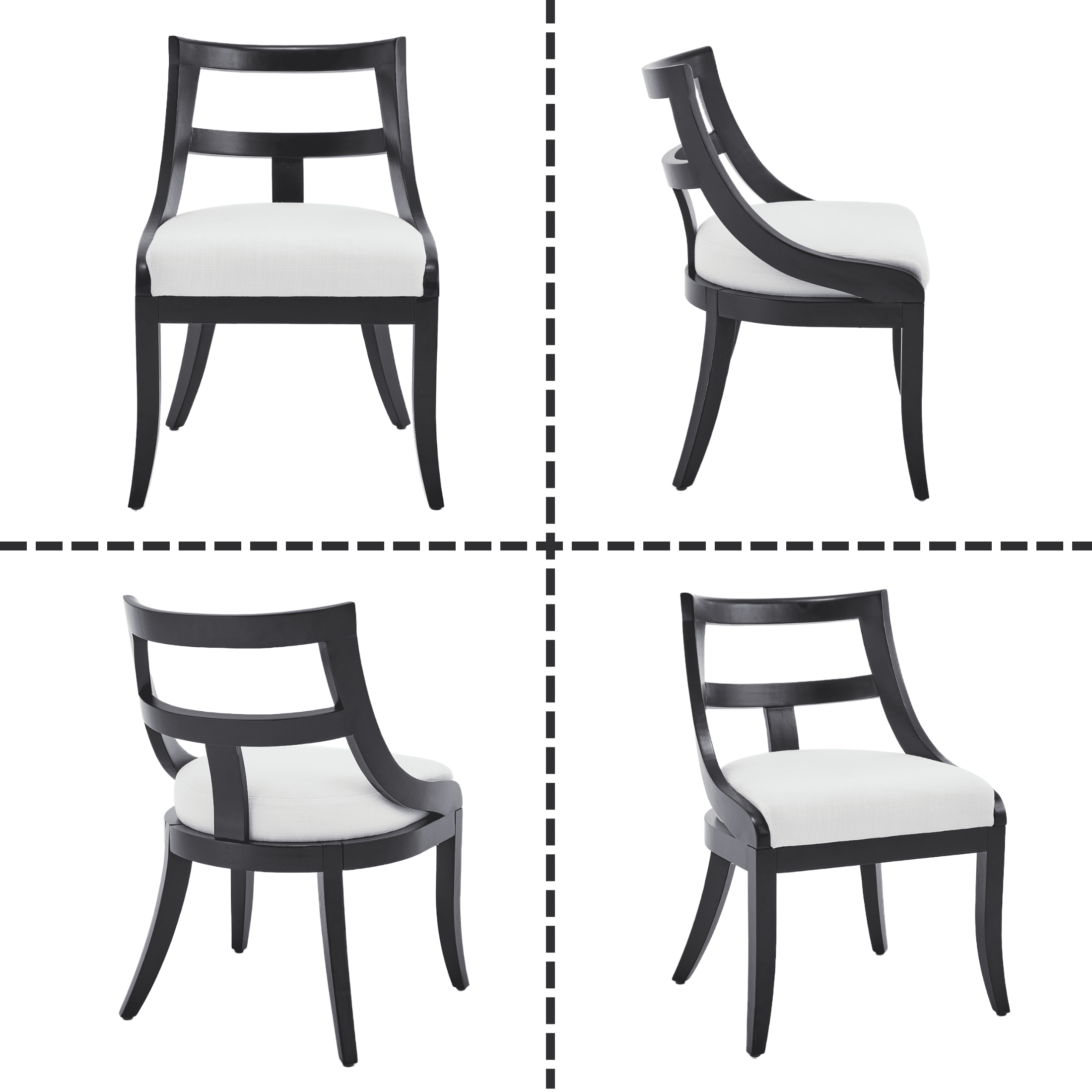 Guyou Modern Farmhouse Dining Chairs Mid Century Upholstered Dining Chair with Wooden Curved Back Kitchen Chairs for Dining Room Restaurant Cafe, Black-Linen Beige(Set of 4)