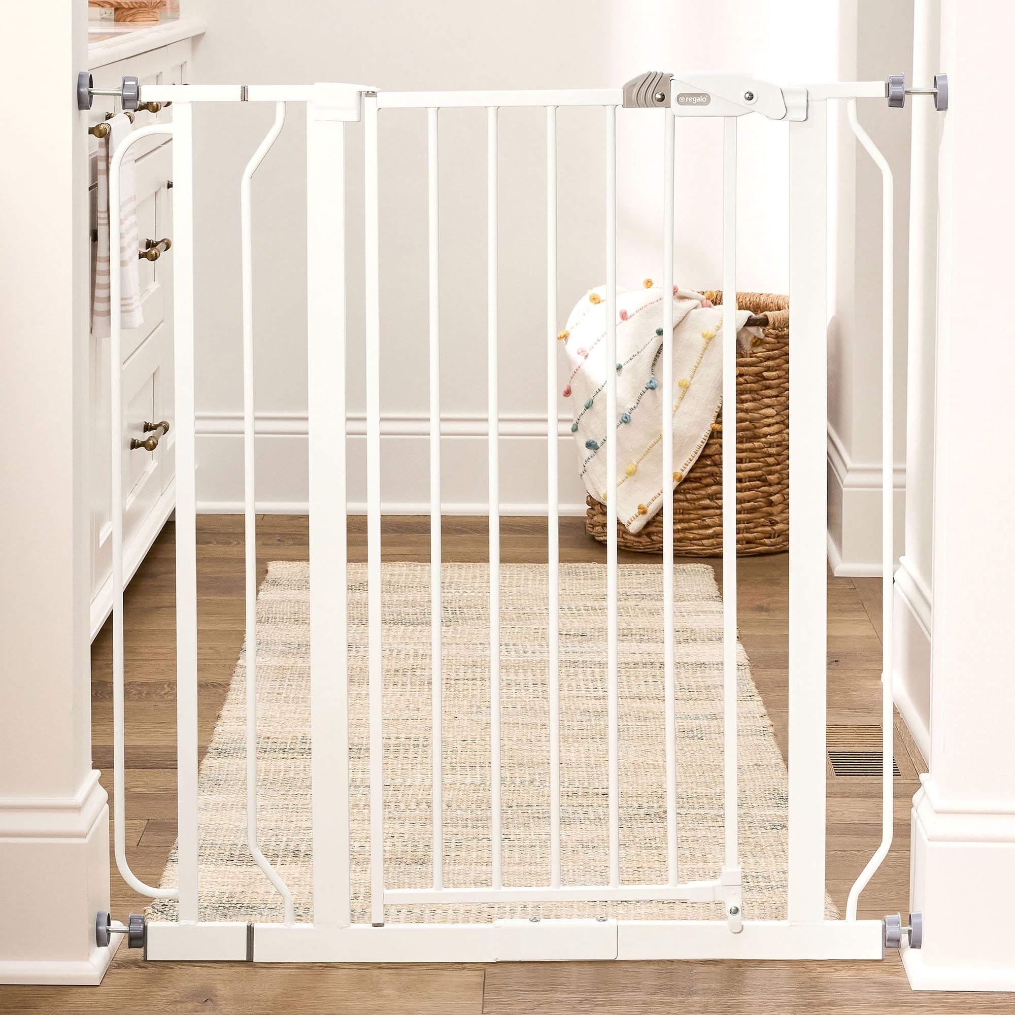 Regalo Easy Step Extra Tall Walk Thru Baby Safety Gate, Fits Openings 29-36.5 Inches, White