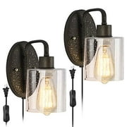 Plug in Wall Sconce with Seeded Glass Shade Set of 2
