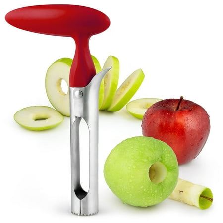 

MOUIND Premium Apple Corer - Easy to Use Durable Apple Corer Remover for Pears Bell Peppers Fuji Honeycrisp Gala and Pink Lady Apples - Stainless Steel Best Kitchen Gadgets Cupcake Corer - Red