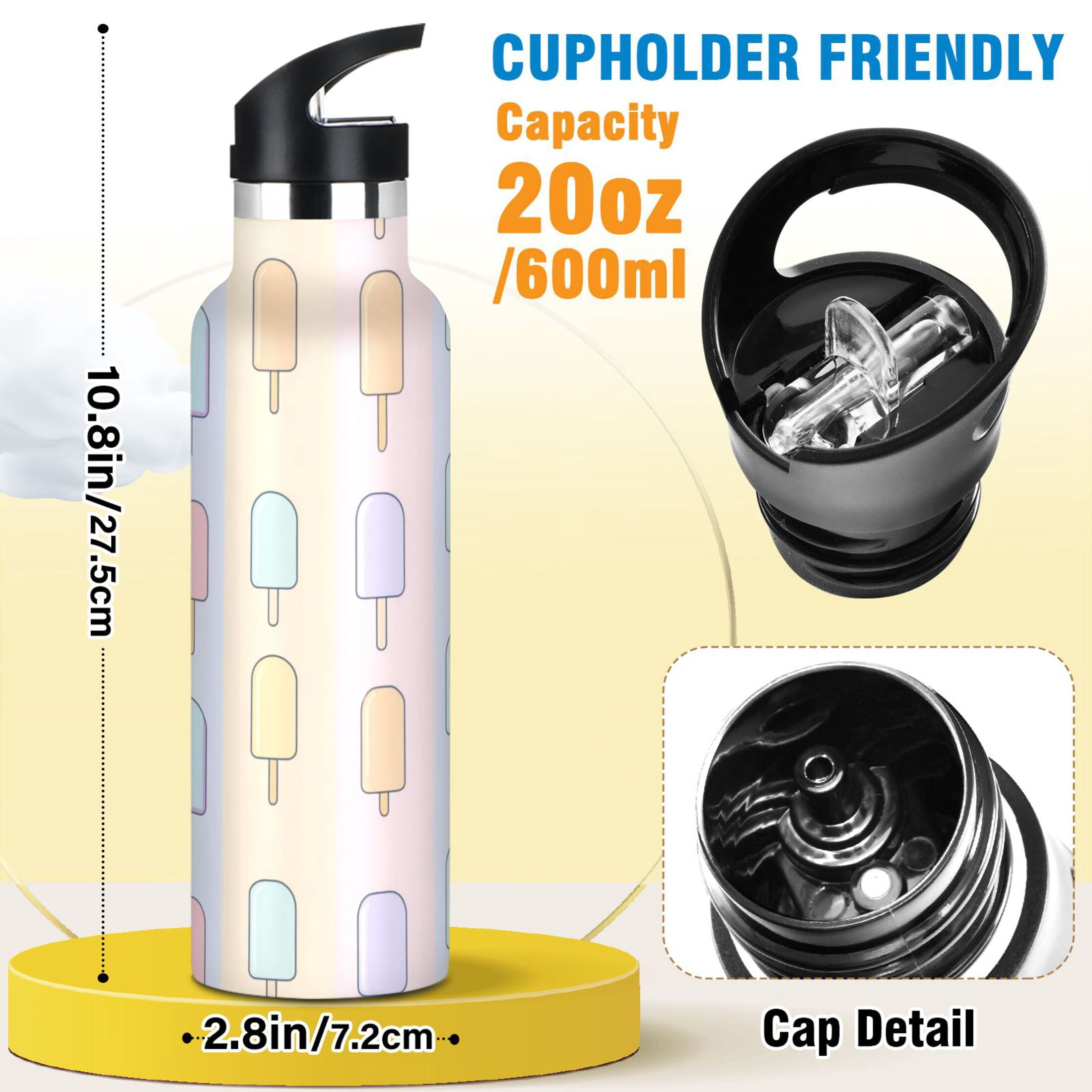 Kids Insulated Stainless Steel Sports Water Bottle 600ml Popsicle Pattern