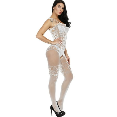 Generic Sexy Lingerie Sexy Fishnet Clothes Hollowed-out and Crotchless Free off Mesh Bodysuit Fishnet Clothes Stockings Jacquard Fishnet Clothes Mesh Stockings
