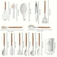thumbnail image 4 of 14pcs/set, Silicone Utensil Set, White Kitchen Utensil Set, Safety Cooking Utensils With Storage Bucket, Non-Stick Cooking Utensils With Wooden Handle, Cookware, Kitchen Utensils, Apartment Essentials, 4 of 9