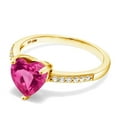 thumbnail image 3 of Gem Stone King 1.94 Ct Heart Shape Pink Created Sapphire 18K Yellow Gold Plated Silver Ring, 3 of 5