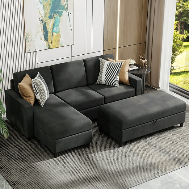 Convertible Sectional Sofa Couch with Storage Ottoman, L-Shaped Wide ...