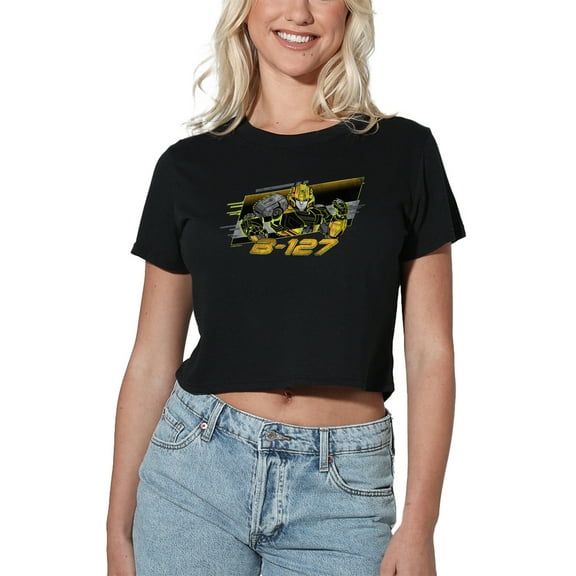 TRANSFORMERS ONE B127 Neon Women's Crop Top T-Shirt, Black, Large