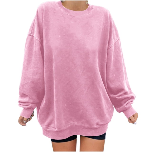 Penkiiy Chandail en Molleton pour Femmes Mode Décontractée Manches Longues Col Rond Chandail en Molleton Dames Hauts Blouse Rose Vêtements Y2K