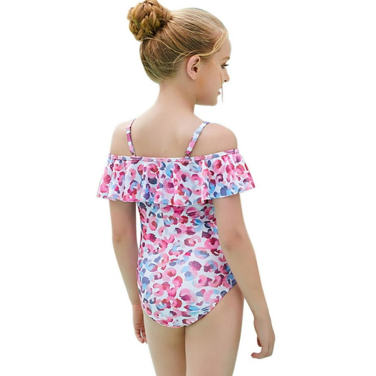 Xinhuaya 7-11T Girls Ruffled Swimsuits Breathable One Piece Off Shoulder  Bathing Suits for Kids Quick Dry Summer Beach Swimwear Print Princess