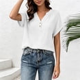 thumbnail image 6 of cocolona Summer Womens Button Down Tops V Neck Short Sleeve Loose Shirts Dressy Casual Solid Color Blouses, 6 of 7