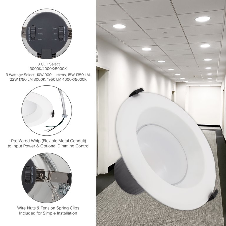 Maxxima 6 in. Recessed Commercial LED Downlight, Selectable Color  Temperature/Wattage, up to 1950 Lumens, Energy Star, 0-10V Dimmable