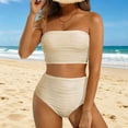 thumbnail image 2 of Women's Strapless Bandeau Bikini Set, High Waist Ruched Textured Two Piece Swimwear for Beach & Pool, 2 of 5