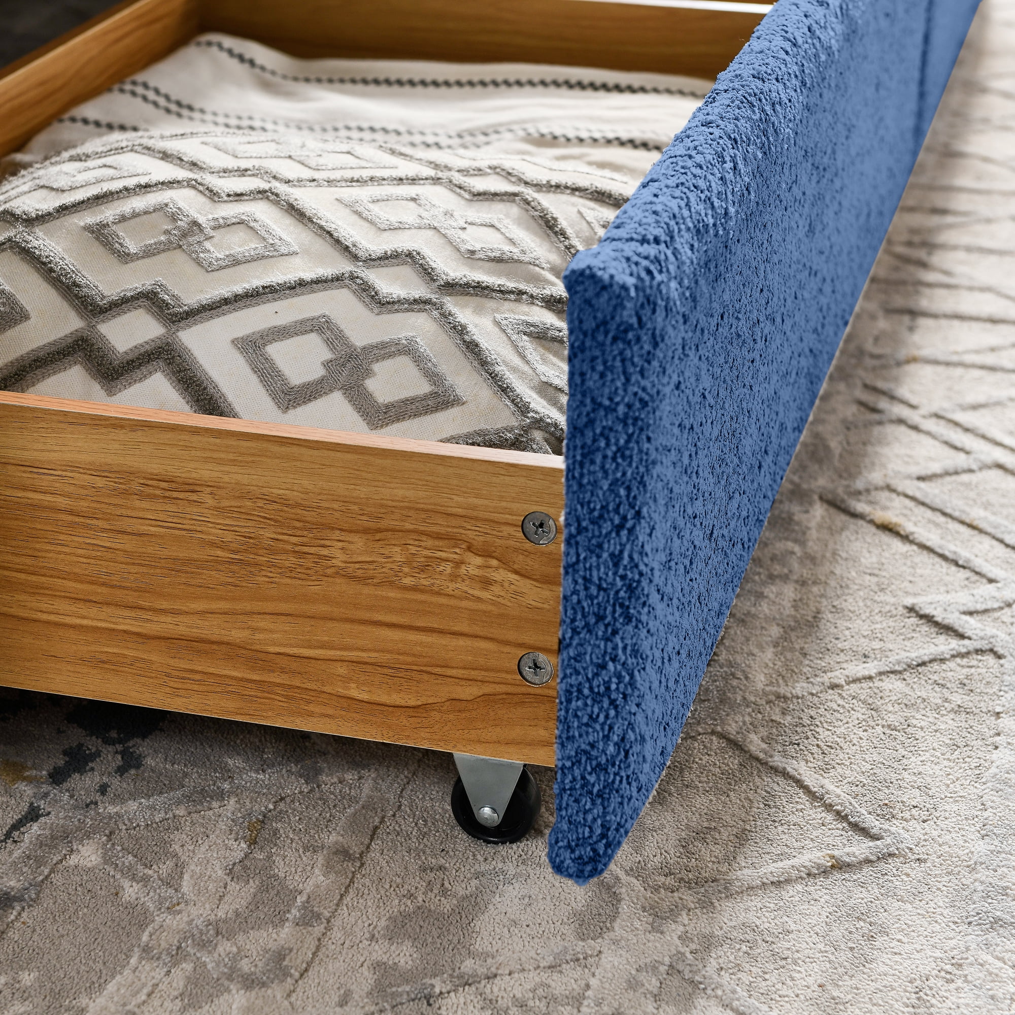 Mintazer Queen Upholstered Daybed with 2 Storage Drawers, Modern Sofa Bed for Living Room & Bedroom, Blue