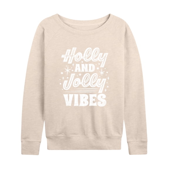 Instant Message - Holly And Jolly Vibes Christmas - Women's Lightweight French Terry Long Sleeve Shirt
