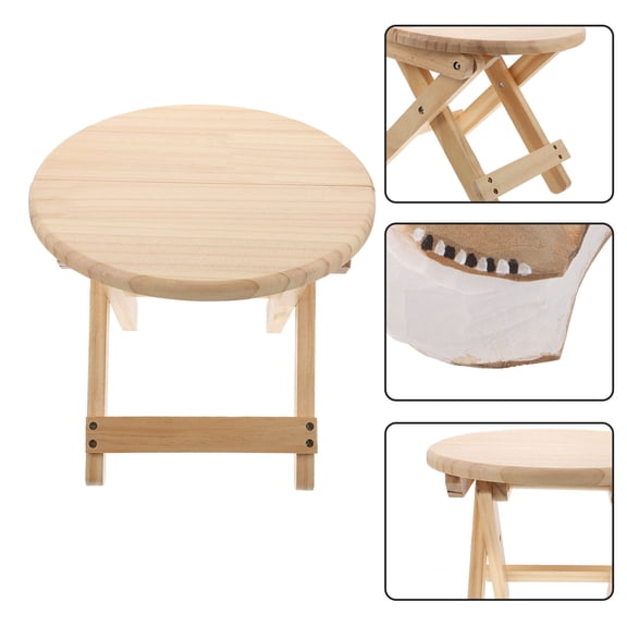 Luxshiny 1Pack Wood Folding Footstool Beige Anti-slip Round Stool for Home Use