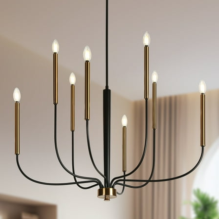 LNC Modern 8-Light Black and Gold Chandelier, Oversized Adjustable Ceiling Light for Dining Room