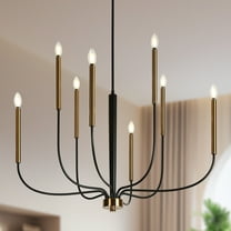 LNC Modern 8-Light Black and Gold Chandelier, Oversized Adjustable Ceiling Light for Dining Room