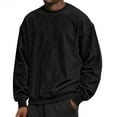 thumbnail image 4 of Domuza Mens Suede Crewneck Sweatshirt Retro Distressed Washed Long Sleeve Sweat Shirt Fall Winter Thermal Oversized Casual Solid Pullover Black L, 4 of 7