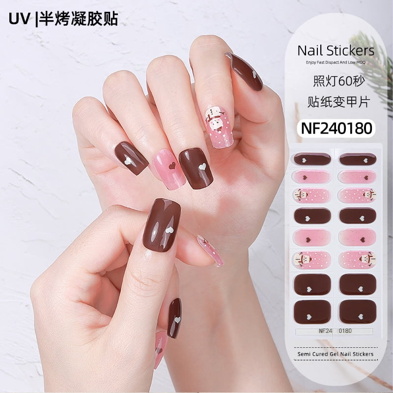 Gel Nail Art Stickers, Gradient Onion Powder Smudge, Icy French UV Half-Baked Nail Stickers - NF240180