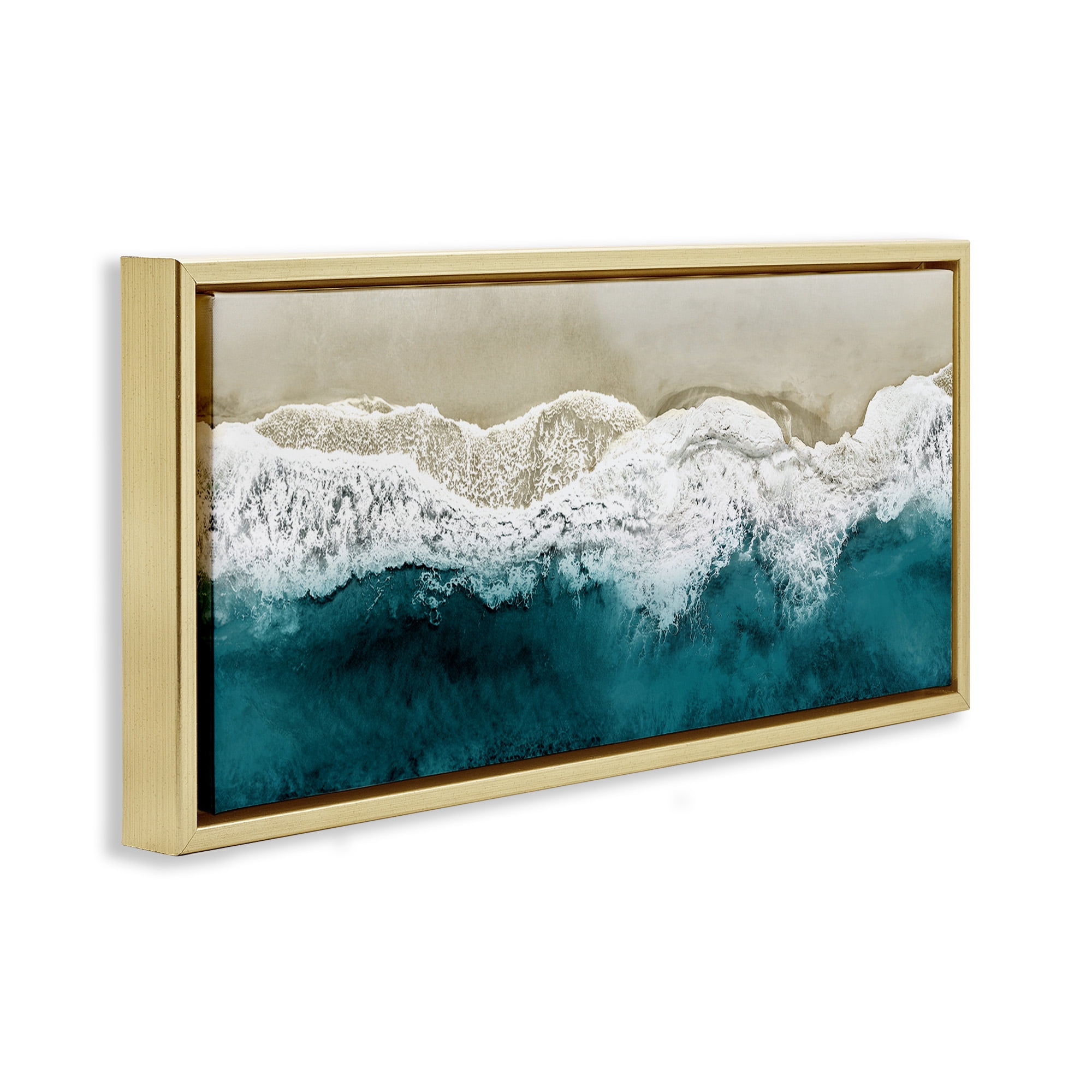 Stupell Industries Foamy Beach Coast Deep Ocean Nature Photography Gold Floater Framed Canvas Art Print Wall Art, 25 x 11