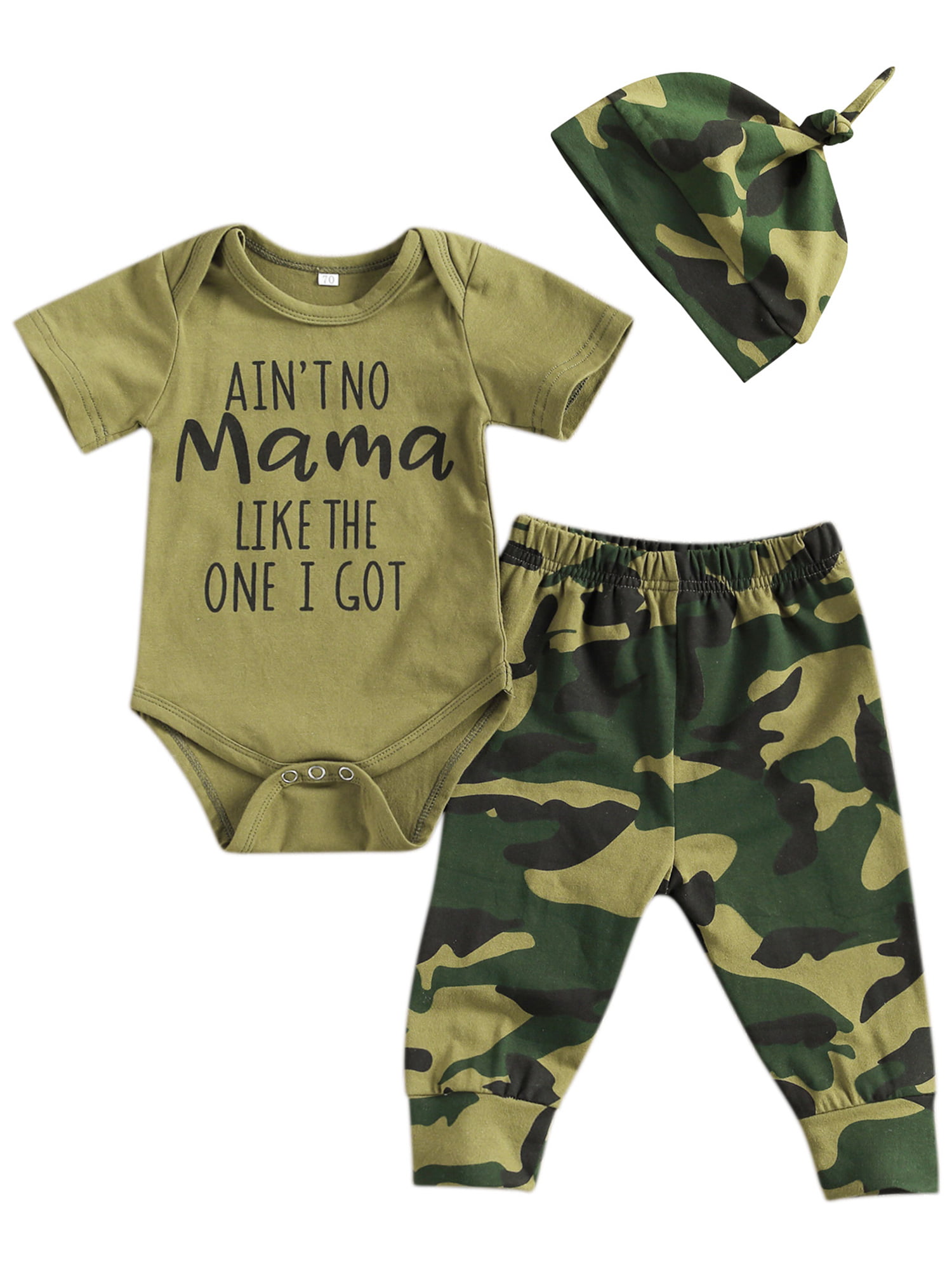 Newborn Boy Outfits Clothes Set Baby Camouflage Clothing Mama's BOY Long Sleeve Romper and Pants with Hat 0-24 Months