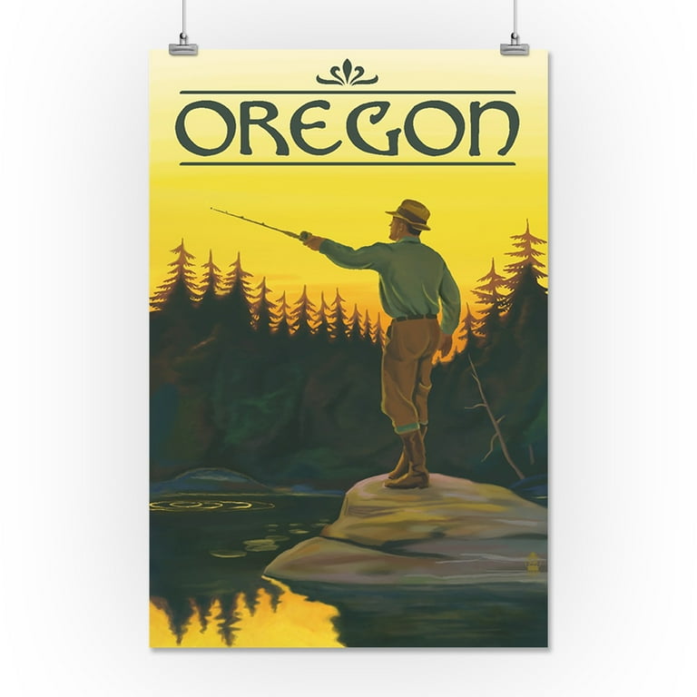 Oregon, Fly Fishing Scene (16x24 Giclee Gallery Art Print, Vivid Textured  Wall Decor) 
