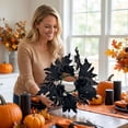 thumbnail image 7 of Sahpxhe Black Maple Leaf Candle Ring Wreath Halloween Decoration,Artificial Fall Table Centerpiece for Home Kitchen Table Centerpieces Wall Decor,12.2x12.2in Black-A, 7 of 7