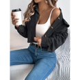 thumbnail image 5 of Corduroy Jacket Women, Yigetop Women's Fashion Cropped Shacket Button Down Corduroy Shacket Jackets Casual Plaid Long Sleeve Crop Jackets Tops Cropped Jacket Black L, 5 of 8