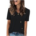 thumbnail image 1 of Tops de Color Sólido para las Mujeres, Botón de Cuello en V de Manga Corta, Top de Moda Casual para las Mujeres, 1 of 9