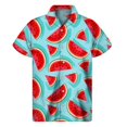 thumbnail image 3 of Camisa hawaiana con estampado de sandía colorida, blusas de verano de manga corta con botones y estampado 3D de frutas, ropa para hombre, blusa con solapa, 3 of 4