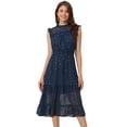 thumbnail image 1 of Vestido casual de gasa para mujer, sin mangas, cintura ahumada, dorado, estrellas metálicas, vestidos de fiesta Azul oscuro M, 1 of 6