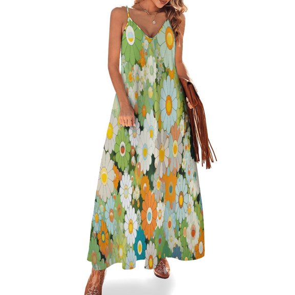 Sage Green Colorful Flower Sleeveless Dress Loose Women's Dress Dresses Luxury Evening Dresses