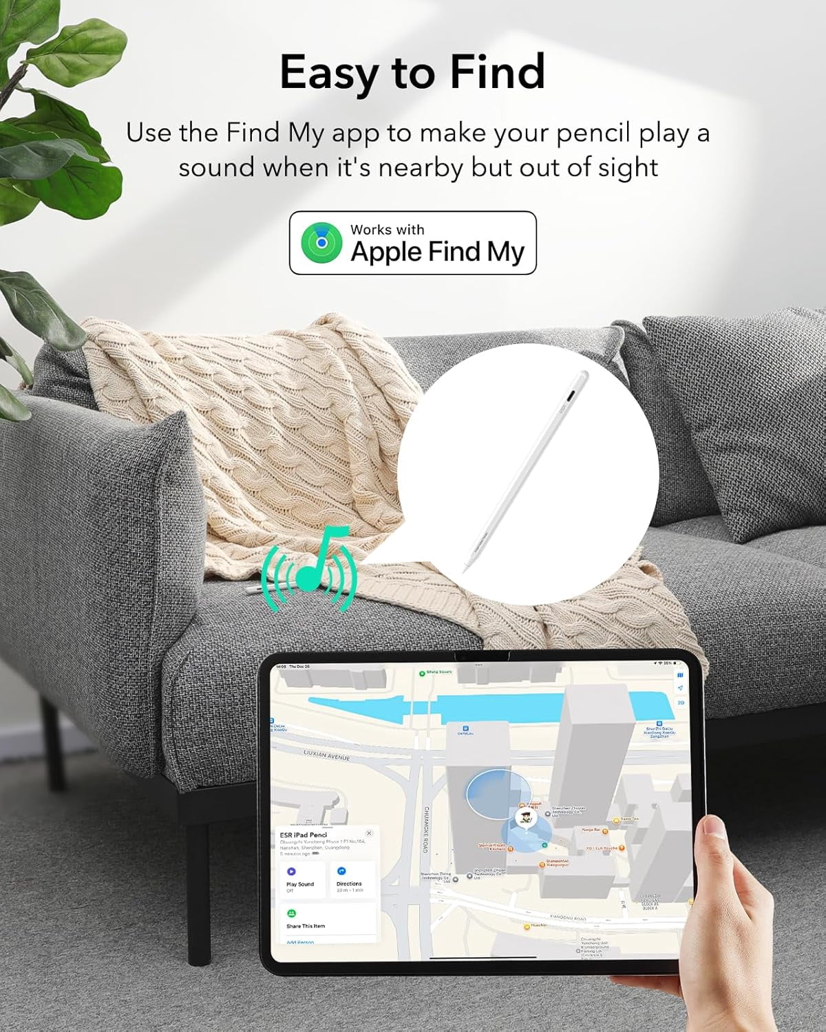 ESR Geo Digital Pencil Compatible with Apple iPad 2018-2026 (A16/10/9/8, Air 13/11, Pro 12.9/13/11, Mini 7/6/5), Find My & Easy Shortcuts, White (No Wireless Charging)