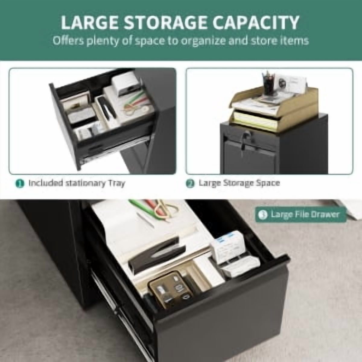Trilenars 4 Drawer File Cabinet with Lock for Office,Black