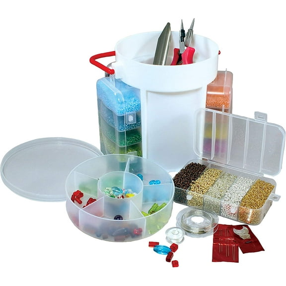 The Beadsmith Bead Caddy Portable Bead Set w/Jewelry Making Supplies. Includes 1000  gm of Seed Beads Plus Accessories & Storage, Make Necklace, Earrings, Bracelets, Bangle Bracelet, Waist Jewelry